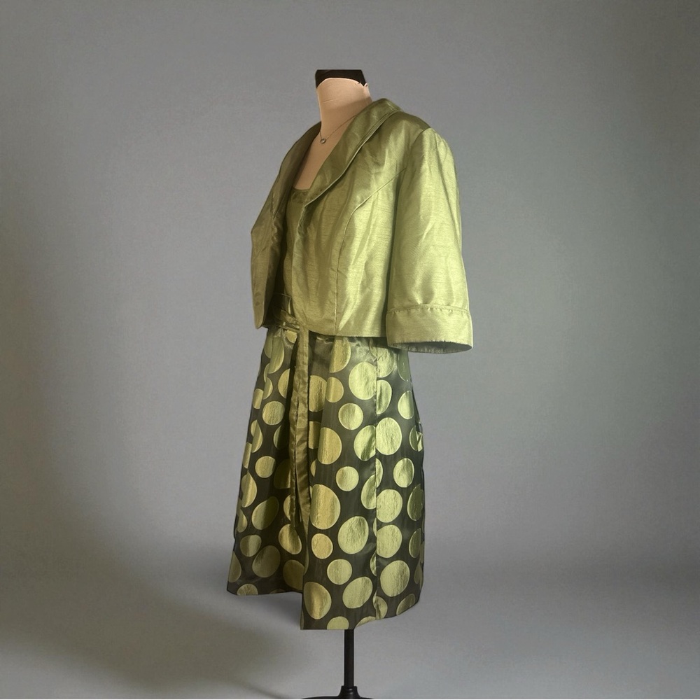 Le Bos Olive Green 2 pc Sleeveless Dress with Bolero Top -Women’s Plus Sz 16W - Picture 2 of 16